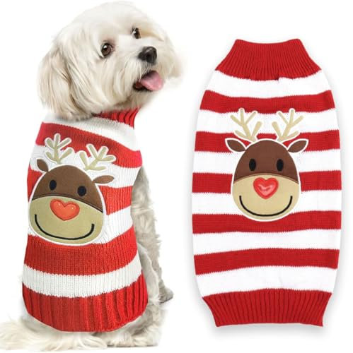 Asmea Hundepullover Weihnachten Rentier Warme Hundekleidung Hunde Weihnachtskostüm Katzen Pullover Weihnachten Hundepullover für Kleine Mittelgroße Grosse Hunde Haustier Weihnachten Sweater Weiß XS