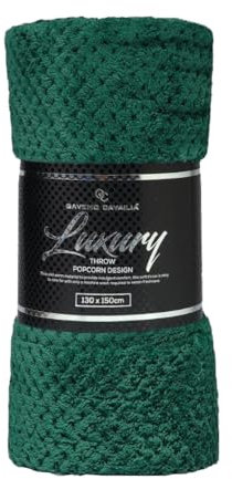 Waffle Popcorn Honeycomb Throws Blankets Super Soft Warm Cosy Throw Over Sofa Sette Bed Blankets Extra Large Snuggle Fleece Thermal Throws For Kids & Adults (Dark Green, Single - 130 x 150cm)