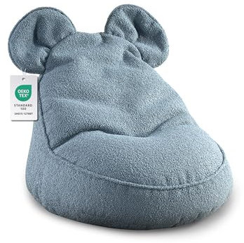 Gutekissen® Kinder Sitzsack „Miki“ mit Ohren - Bequem, Montessori Sitzkissen für Kinderzimmer (Blau, 68/68/50 mit Ohren)