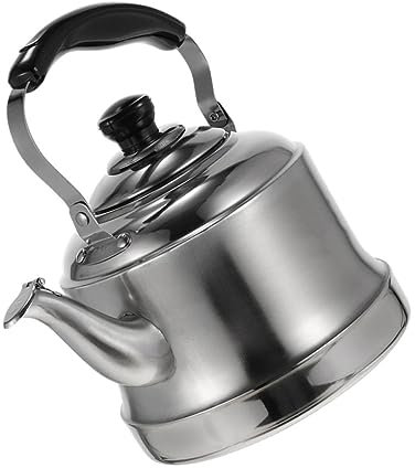 OKUMEYR Metal Teapot 4L Thickened 304 Stainless Steel Whistling Kettle Comfortable Handle for Stove Top Water Boiling Silver