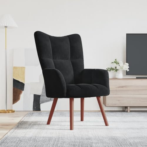 Myheimly Relaxsessel mit Hocker,Sessel mit Stahlrahmen Holzbeinen,Relaxstuhl Polsterstuhl mit Armlehne,Fernsehsessel Polstersessel Wohnzimmer,Modern Samt Sessel Schwarz,Ohne Fußablage