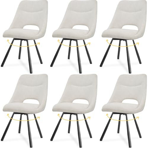 LEWE Esszimmerstühle drehbar 6er Set, Automatisch zurückkehrender Sitz, 180° Drehstuhl, Ergonomischer Polsterstuhl, armlos, Esszimmer Wohnzimmer Schlafzimmer, Kaschmir-Stoff - Beige