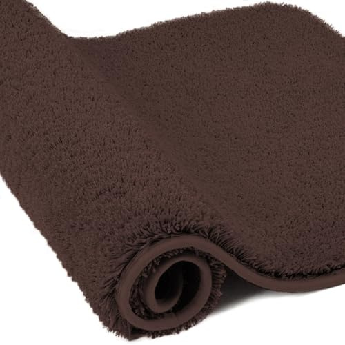 wyewye Microfibre Bath Mat, Door Mat, 2cm Super Thick Bath Rug, Super Absorbent Bathroom Rug 60x120 cm, Coffee