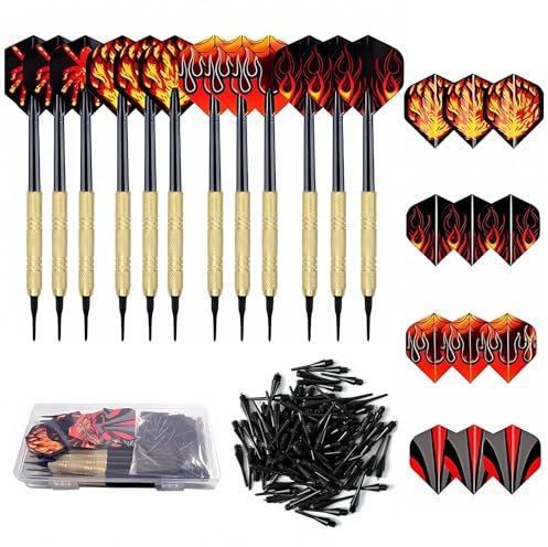 FYting 12 Stück Dartpfeile mit Kunststoffspitze,Soft Dartpfeile 100 Stück,24 Stück Pfeilschwanz,Dart Zubehör,Softdarts Pfeile mit Dartspitzen Kunststoff für Elektronische Dartscheibe(14g)
