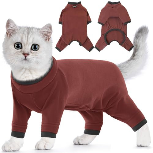 Katzenbody mit Beinen, Katzen Anzug Winter Katzen Anzug für Katze Nach Op Fleece Anzug Katze Katzenbody Nach Op mit Bein(Rötlichbraun, 2XL)