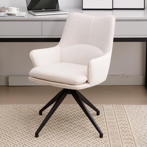 Ya-Home Chaise de Bureau Pivotante Fauteuil de Bureau en Chenille Chaise Ergonomique pour Chambre Bureau Confortable avec Pieds en Métal, Beige