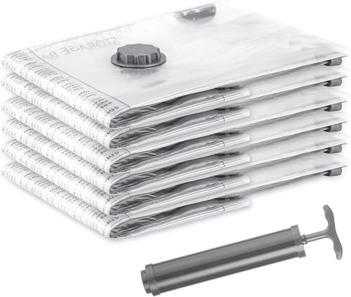 SilverRack Vakuumbeutel für Kleidung [6 Stück] Small (40x60 cm) - INKL. HANDPUMPE u. ETIKETTEN - Aufbewahrung Vakuumbeutel Kleidung - für alle Staubsauger - Vakuumtüten klein