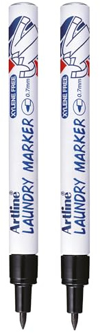 Artline Laundry Marker Pens (Black) Pack of 2 | Fast Drying Clothes Marker Pens, Wash Resistant Fabric Pens Permanent for Clothes or Linen, No Fade After Washing
