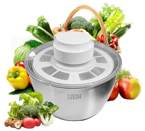 Centrifuga elettrica per insalata, centrifuga per insalata in acciaio inox, grande capacità, multiuso, centrifuga per lavare e asciugare frutta e verdura con ciotola di scolo