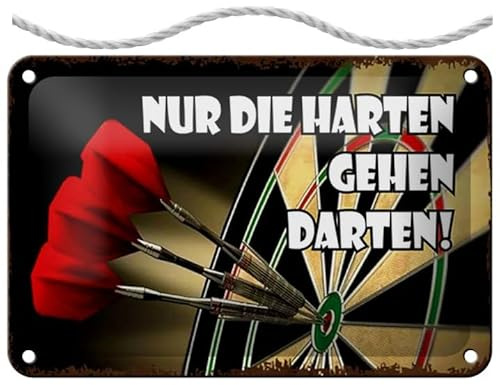Blechschild mit Kordel 18 x 12 cm Dart Schild: Nur die Harten gehen Darten - Blechemma
