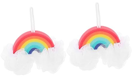 OATIPHO 2 Stück Regenbogen Badeblumen aus Pe für Sanftes Körperhautpeeling und Gründliche Hautreinigung Weiche Badekugeln für Dusche und Badewanne