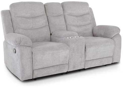 Raburg Kinosessel 2er-Fernsehsessel mit mechanischer Relax- & Liegefunktion, Easy-Lift, Getränkehalter, Snackfach, Komfortpolsterung, je Sitz 130 kg belastbar – Pixx, Mikrofaser | Graphitgrau