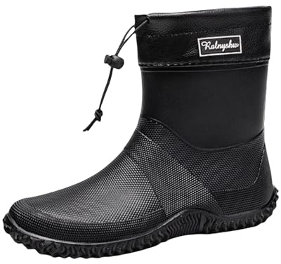 Stivali di gomma per uomo e donna, corti alla caviglia, stivali da pioggia in plastica, impermeabili, slipon, stivali da giardino, alla moda, comodi da giardino, per la pesca, il giardinaggio, Nero