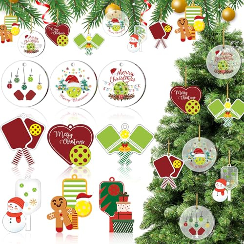 Chunful 36 Pcs Mini Tennis Christmas Ornaments Mini Tennis Christmas Tree Decorations Acrylic Tree Hanging Funny Ornaments for Holiday Xmas Home Indoor Dinning Room Party Decoration Gift
