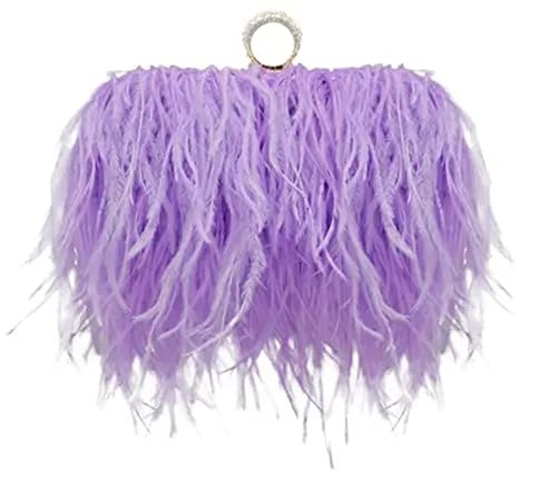 Borsa da sera in piuma Borse donna Pochette festa Catene(Purple)