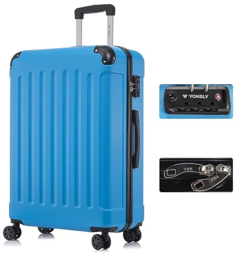 YONSLY Premium Reisekoffer TSA-Schloss,YKK-Reißverschluss Hartschalen-Koffer Trolley Rollkoffer Suitcase Handgepäck 4 Rollen (Blau, XL)