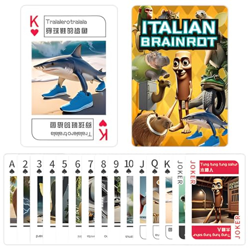 AYVROUP 54 Stück Italian Brainrot Spielkarten Set, Premium Poker Karten mit Lustigen Meme-Designs, Verrückte & Humorvolle Kartenspiele für Partys, Spielabende und als Sammlerstück