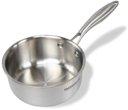 Fackelmann Vita3 Cazo Inoxidable 16 cm, Acero Inoxidable Triply con Triple Fondo Difusor, Sin Antiadherente, Sin PFA, Apta para Inducción, Gas, Vitro y Horno, Sellado Perfecto, Lavavajillas