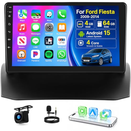 OiLiehu 4+64G Android 13 Autoradio per Ford Fiesta 2009-2014 Carplay Android Auto Autoradio con Schermo 9 pollici con Mirror Link Bluetooth FM RDS GPS WiFi SWC EQ Telecamera Posteriore