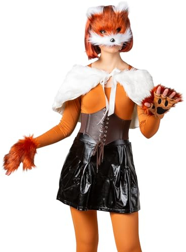 Orlob Fuchs Kostüm Tier-Set Maske Handschuhe & Schwanz für Erwachsene Kostüm-Zubehör für Damen & Herren Tierkostüm