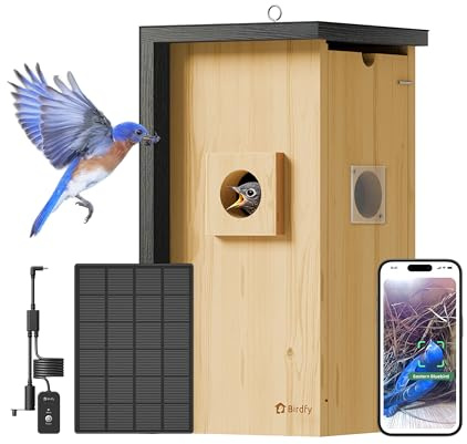 Birdfy Bird House with Camera Solar Powered & Metal Cladding for Outside | AI Bird Recognition, Remote Control, 1080P HD & Night Vision for Bluebird Finch Swallow Wren Chickadee Nesting Watching