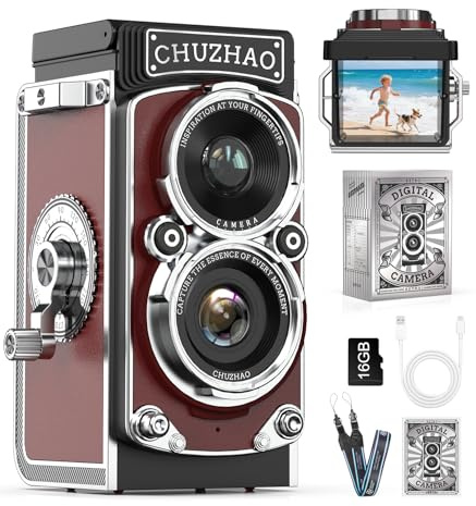Kriogor Retro Mini Digital Camera, 1080P FHD 12MP Retro Digital Twin-Lens Camera, 1.54 Compact Cameras with Digital Zoom, Portable Canera for Teens Students Kids Boys Girls, 16GB Card (Red)
