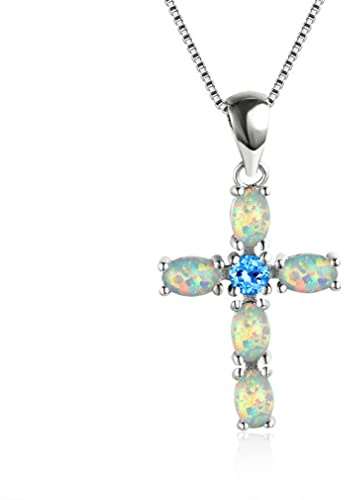 Weiß Grün Orange Opal Kreuz Anhänger Geburtsstein Halsketten Für Frauen 925 Kette Rot Blau Zirkon Halskette