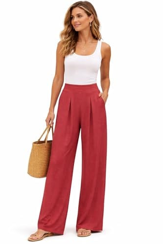 Sublevel Damen Luftige Sommerhose Freizeit Weit geschnitten Stoff Palazzo-Hose