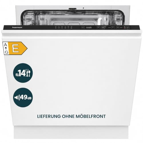 homeX DWFI601449E Geschirrspüler 60 cm Spülmaschine vollintegrierbar EEK E | 14 Maßgedecke, 6 Programme, AquaStop, Überlaufschutz, Besteckkorb, 49 dB, Touch Control, Einbaugeschirrspüler vollintegriert