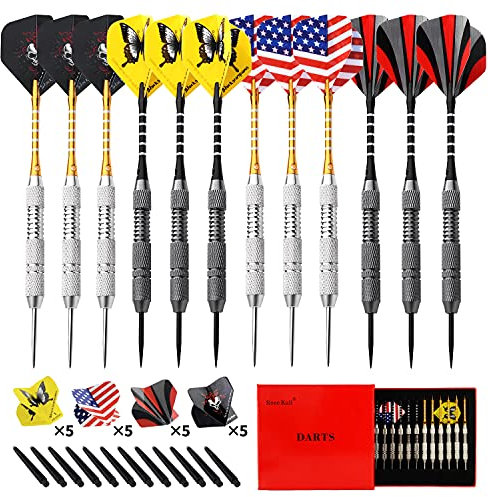 Rose Kuli Darts 12 Piece 24 Gramm Steel Point Darts Set - Professional Darts Set mit Aluminiumschäften und 4 Flügelstilen
