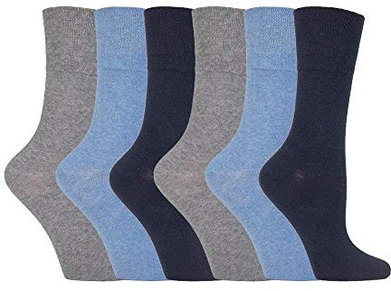 IOMI Footnurse - Ladies 6 Pair Multipack Non Elastic Diabetic Socks with Gentle Grip Wide Top 4-8 (4-8, Blue)