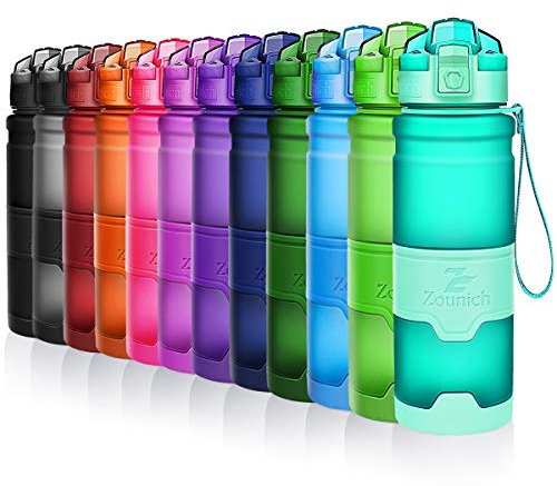 ZOUNICH Trinkflasche Sport BPA frei Kunststoff Sporttrinkflaschen für Kinder Schule, Joggen, Fahrrad, öffnen mit Einer Hand Trinkflaschen Filter, Smaragd, 14oz/400ml