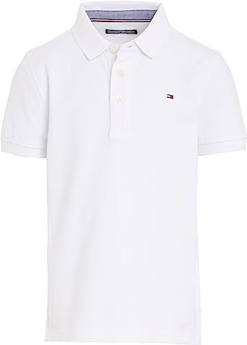 Tommy Hilfiger Boys’ Short Sleeve Organic Cotton Polo Shirt, White (Bright White), 8 Years
