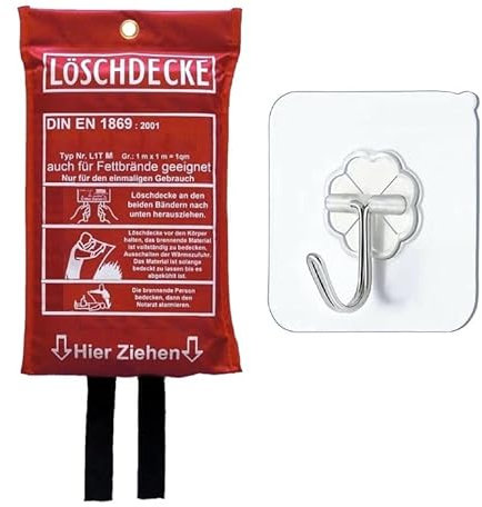 Brandengel Premium Löschdecke DIN EN 1869:2001 mit Haken Brandschutzdecke (XL| 1,0 x 1,0 m) auch für Fettbrände Fettbrand Küche Feuerlöschdecke Auto 100 x 100 cm 1 Stück