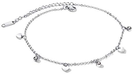 OIDEA Damen Armband Herz mit Zirkonia: Silber Charme Armkette Fußkettchen aus Edelstahl Armreif Verstellbare Länge Feiertag Geburtstag Geschenk für Mädchen Frauen Freundin
