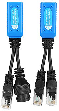 Dioche 2pcs PoE Splitter Adapter, RJ45 Combiner POE Adapter Connectors Power Cable Kit POE Adapter Cable Connectors Passive Power Cable, 5.5x2.1mm DC Plug Cable