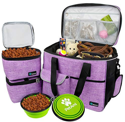 PetAmi Hunde-Reisetasche, von Fluggesellschaften zugelassener Tragetasche, Organizer mit Multifunktionstaschen, Lebensmittelbehälter und faltbarem Napf, Katzen (lila, groß)