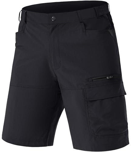 TACVASEN Herren Outdoor Shorts Kruz Wanderhose Cargo Trekkinghose Bermuda Leichte Shorts Halblang Sommerhose mit Taschen (34, Schwarz)