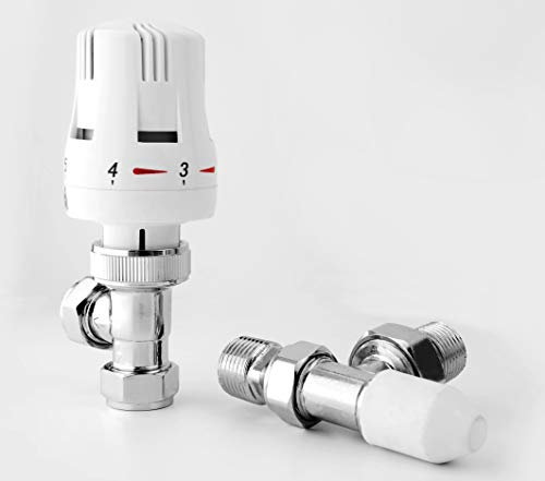 Haxby White Angled TRV and Lock Shield Valve Set 1/2 - 15mm Designer TRV Thermostatic Radiator & Towel Rail Valve