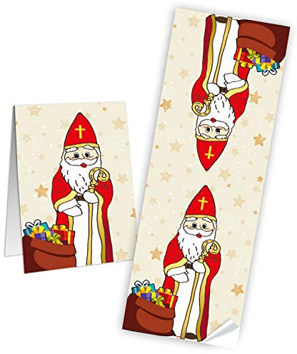 Logbuch-Verlag 50 St Nikolaus Aufkleber mit Stab & Mitra 7 x 21 cm rot Heiliger Nikolaus Weihnachtsmann Sticker Weihnachtsaufkleber für Nikolausgeschenk