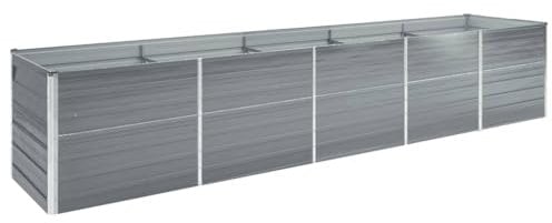 vidaXL Lit Surélevé Pot de Fleurs Bac à Plante Pot de Plante Jardinière Véranda Jardin Balcon Extérieur Acier Galvanisé 400x80x45 cm Gris
