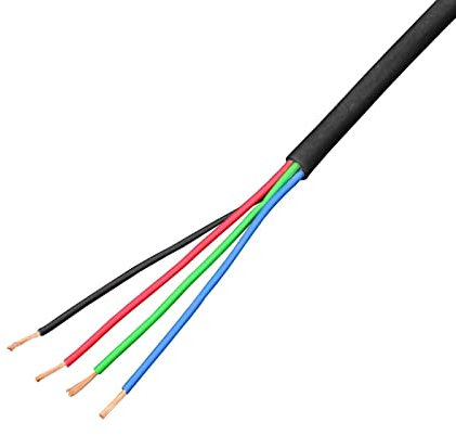 Lumonic 4x0,34mm² RGB LED Línea de Control Negro 20m | Cable Flexible de 4 Conductores | LiYY Extensión, Cable de alimentación, Línea de alimentación LED, Cable de Control