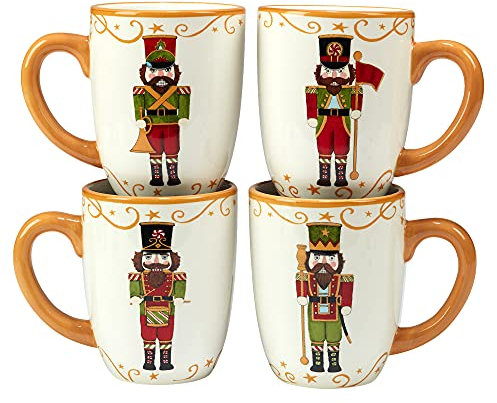 Certified International 37321SET4 Holiday Magic Nutcracker Nussknacker-Tassen, 473 ml, 4 Stück, Keramik, Mehrfarbig