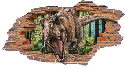 3D Wandtattoo Mauerloch 1 x 0,53 m Wandsticker Wandaufkleber Mauerdurchbruch realistisch selbstklebend Kinderzimmer Schlafzimmer Wohnzimmer Bad W009 (02 Dinosaurier)