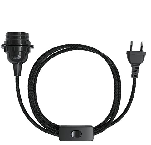 EAZY CASE - Lampenfassung E27 mit Kabel aus Stoff [MIT SCHALTER] - Fassung E27 mit Kabel - Lampenfassung mit Schalter - Lampenkabel mit Fassung - Glühbirne mit Kabel - DIY Lampenfassung mit Stecker
