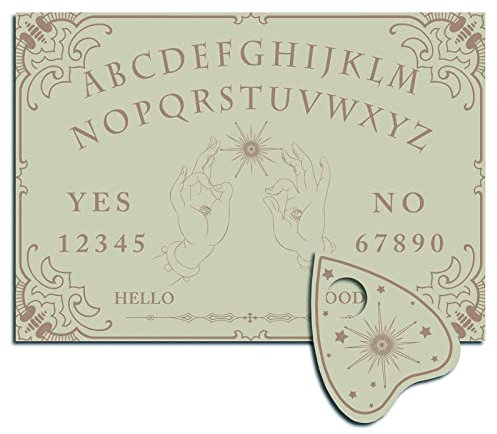 CREATCABIN Wood Spirit Board Pendule Board Bois Talking Ouija Boards avec Planchette Dowsing Divination Kit Jeu Spirit Hunt Métaphysique Message Décor pour Wicca Pagan 11.8 x 8.3 Inch-Magic Hand