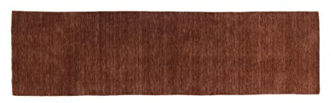 RUG PRINCE Wollteppich Gabbeh Uni 80x300 Handgewebt Läufer Braun Einfarbig Handarbeit