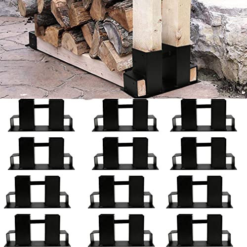 Jopassy Holzstapelhilfe Aussen 12 Stück, Holzlager Verstellbarer Lagerregal Kaminholzregal, Holzstapelhalter für Kaminholz Stabile Brennholz Stapelhilfe, für innen und außen, Schwarz