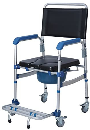 bimiti toilettenstuhl mit rollen bis 150kg duschrollstuhl Wasserdichter toilettenstuhl fahrbar nursing chair für senioren, kranke, behinderte und schwangere