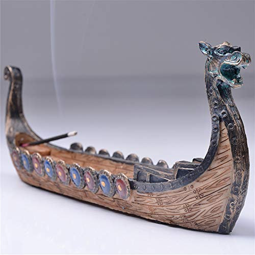 Porte-encens Burner Décoration de bateau de dragon, sculpté à la main, ornements de sculpture, navires rétro, décoration de compétence, brûleur d'encens de bateau de dragon, cadeau Viking pour homme